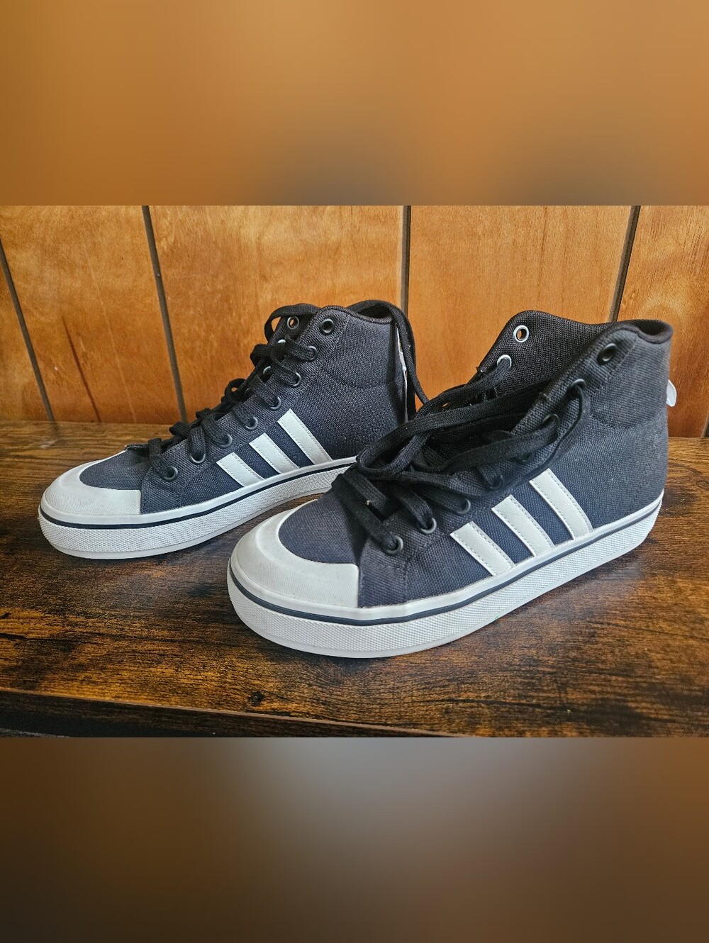 Adidas Black and White High-Top Canvas Sneakers